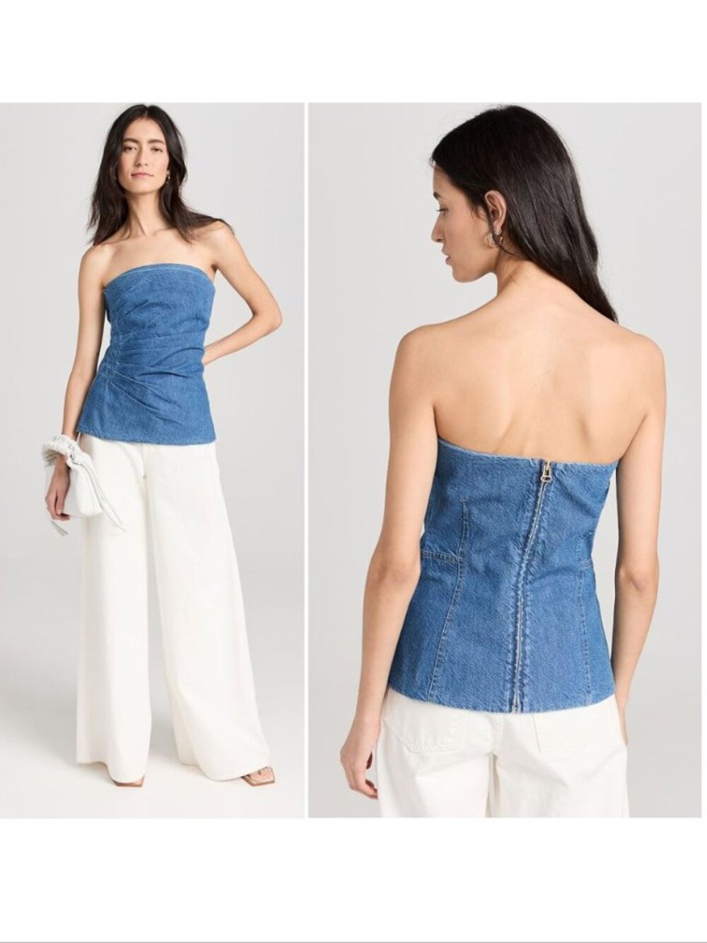 TANYA TAYLOR Leandra Strapless Bustier Tube TOP Size 6 Blue Denim Back Zip NEW